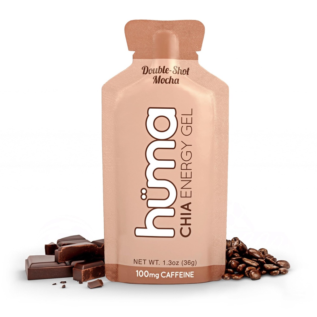 Huma Chia Energy Gel, Doubleshot Mocha, 12 pakke, 100mg koffein per pakke - Premier Sports Nutrition For Endurance Trening
