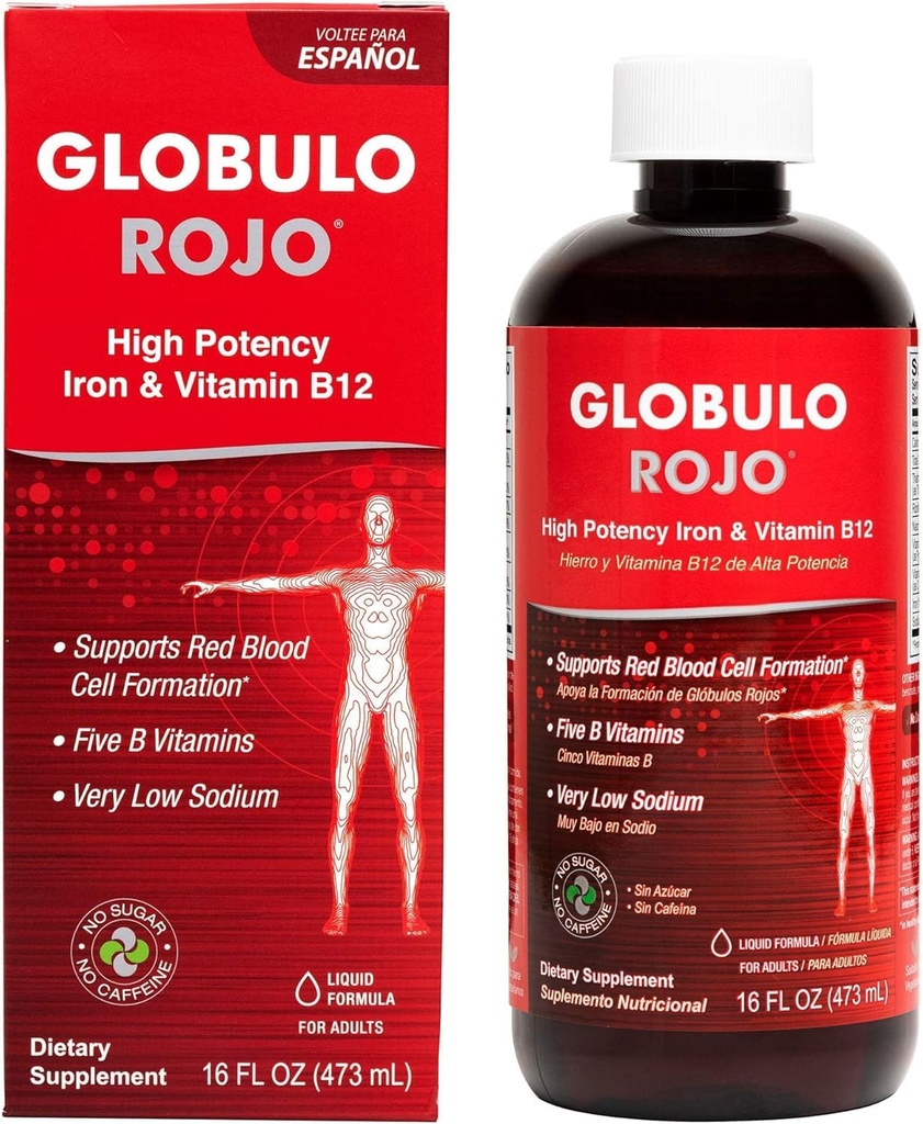 Globolo Rojo jern Supplement - flytende kosttilskudd med høy potens jern og B vitaminer (vegan) (1 pakke)