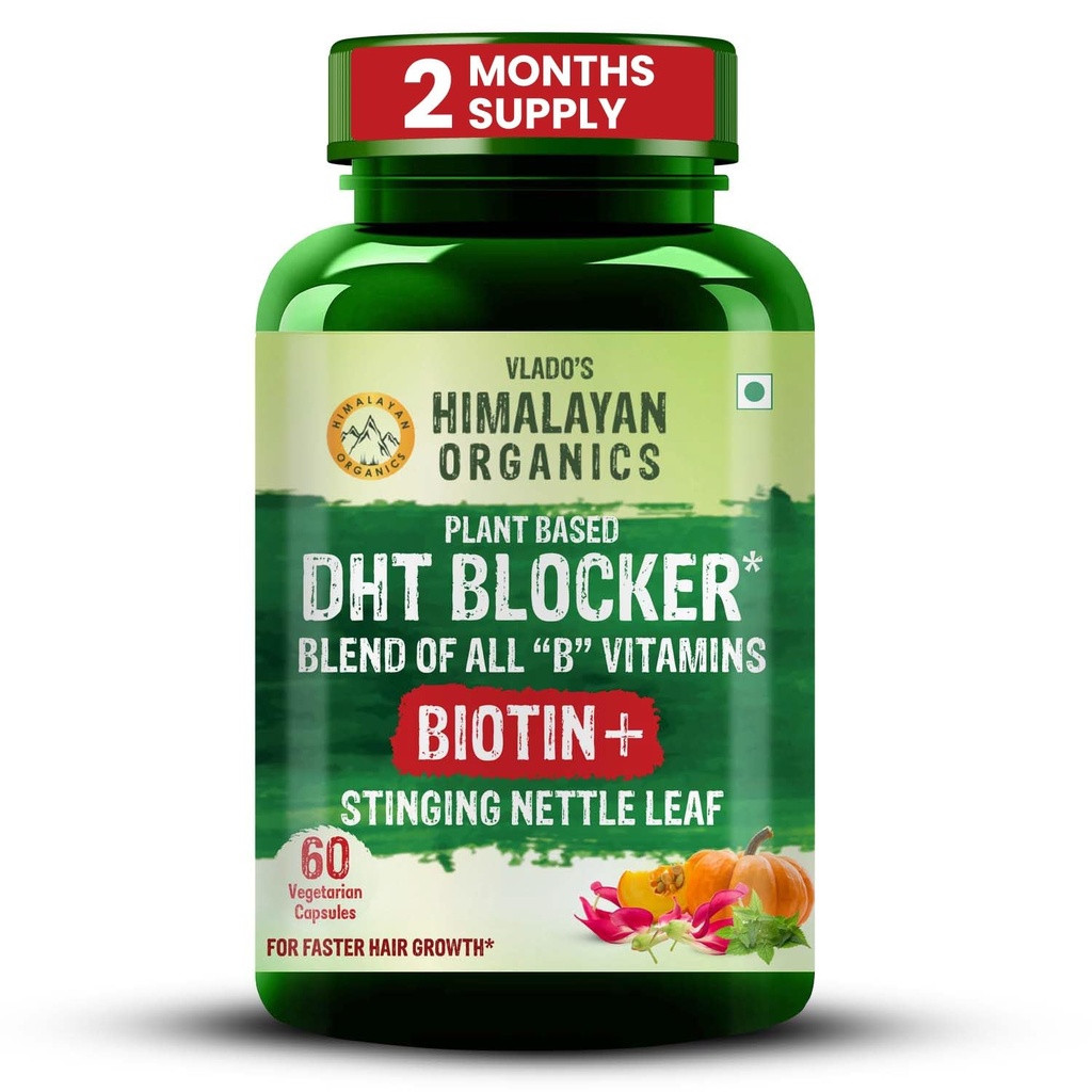 Himalayan Organics Plant-basert DHT-blokker med godhet av Nettle Leaves | fremmer hårvekst | For menn og kvinner - 60 Veg Kapsler