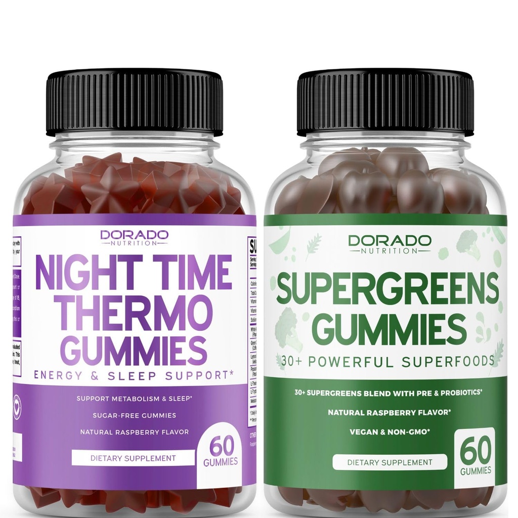 Natttid fettforbrenner Gummies (60 greve) - Vekttap og metabolisme Sukkerfri Melatonin Supplement og Supergreens Gummies (60 greve) - Grønn kosttilskudd immunitetsstøtte - Ikke GMO & USA laget