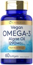 Carlyle Vegan Omega 3 Supplement | 1290 mg | 60 Softgels | Plant Basert | Ikke-GMO & Glutenfri | fra Algae Olje
