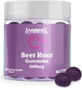 Droppels Beet Root Gummies med Beetroot pulver 500mg, Grape Seed Extract 300mg, vitamin B12 & Niacin | Vegan, Pektin-basert og ikke-GMO Beetroot Supplement, Apple Pomegranate Flavor, 60 Count