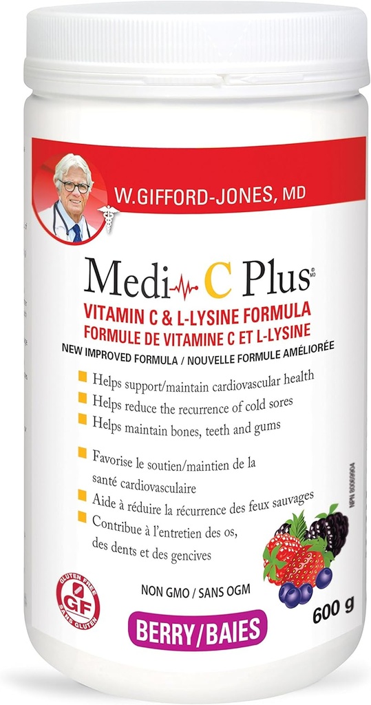 Dr. Gifford-joner Foretrukne ernæringsmiddel C-vitamin og L-lysin formel Berry Flavour 600g