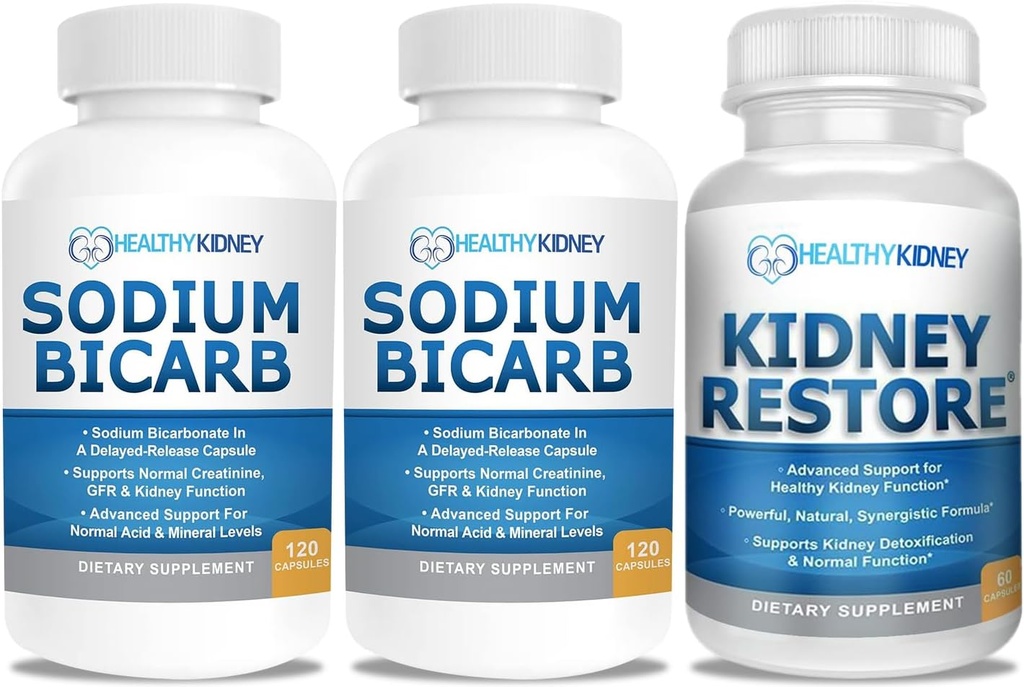 Natriumbikarbonat 650mg Kapsler for syre relief, Alkalinitet 120 piller 2-Pack + Njur gjenopprett nyrerens og nyrehelse Supplement, 60 caps