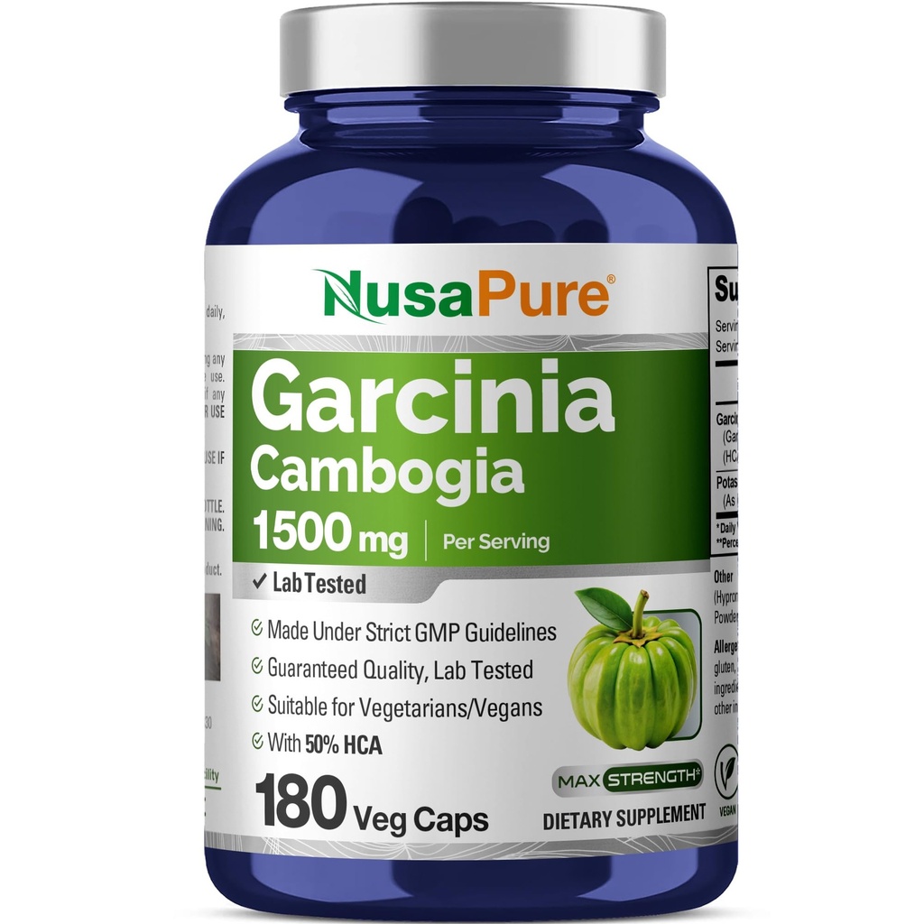 NusaPure Garcinia Cambogia 180 Veggie kapsler 1500mg (vegetarisk, ikke-GMO, Vegan)