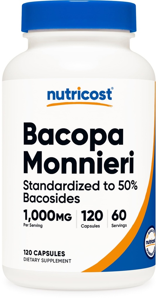 Nutricost Bacopa Monnieri 1000mg, 120 Kapsler (60 Serveringer) - Ikke-GMO, Glutenfri, og Vegetarvennlig