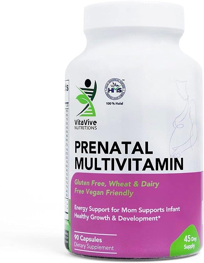 Prenatal Multivitaminer – 90 Kapsler – Vitaminer og mineraler for å støtte mamma og baby – kalsium, jern, vitamin C, jodin og mer - Vegan, Halal - Gluten, hvete, Dairy Free