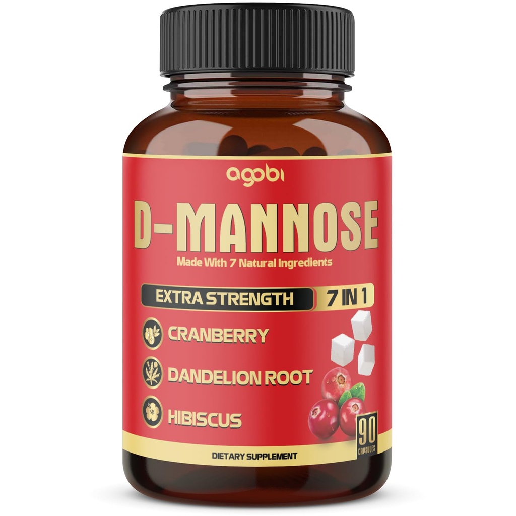 D-Mannose Kapsler - 7 Urter med Cranberry, Dandelion, Hibiscus og mer - Støtte Flush-forringelser og urinveistrakt Health - 90 Vegan Capsules 3-måneders Supply