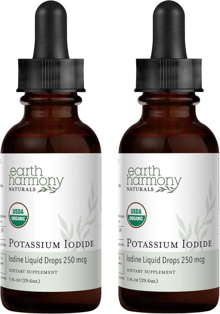 USDA Organic Kalium jodid 250 mht. flytende kosttilskudd 2-Pack (1-års forsyning) - støtter Thyroid Gland og hjelper eksponering og lave nivåer av jodin - mer biotilgjengelig enn tabletter, piller - 1 fl Oz