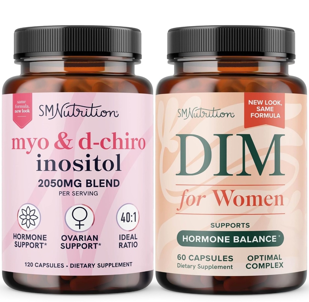 SMNutrition Kvinners DIM Supplement & Myo-Inositol & D-Chiro Inositol  Hormone Hormon Balance Bundle med 40:1 Ratio (30 serveringer) og 250 mg DIM Supplement for kvinner kompleks (60 serveringer)