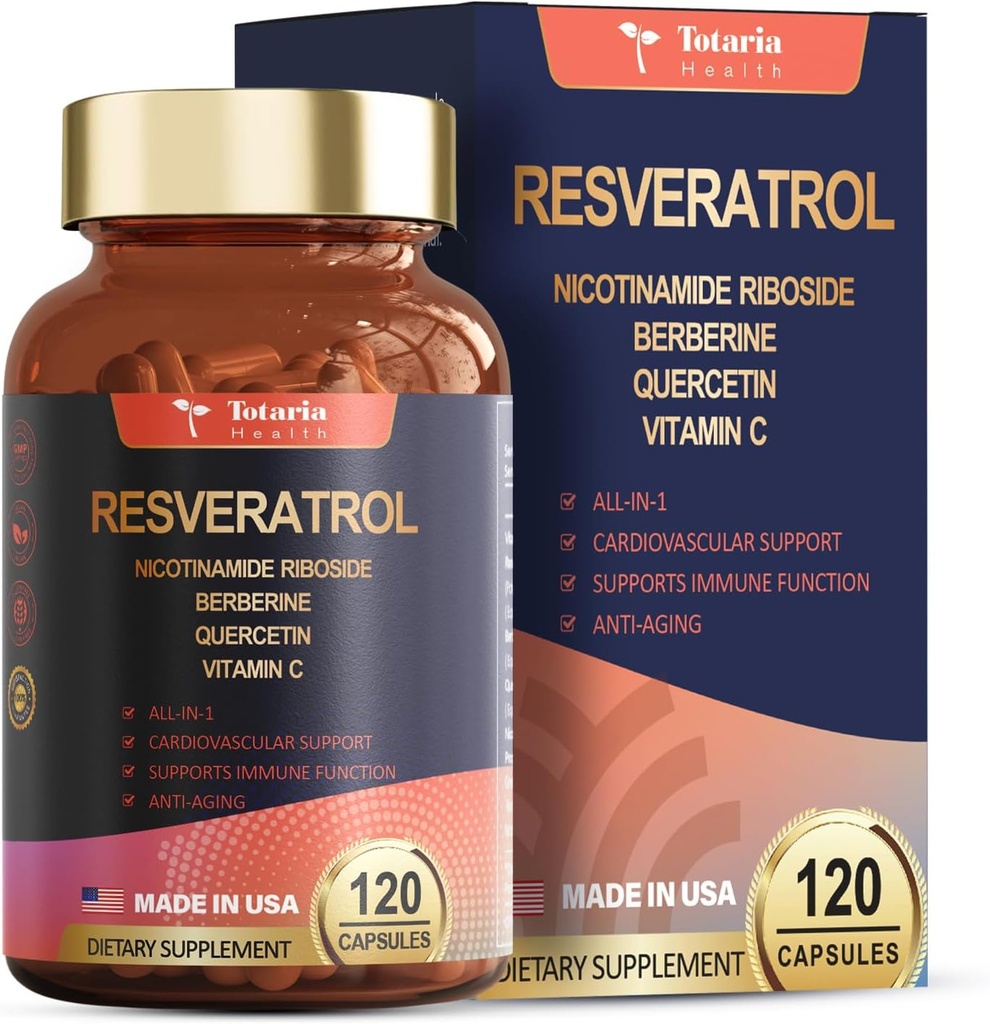 Resveratrol Supplement Extra styrke med Berberine Quercetin Grønn Te Ekstrakt Grape Frø Ekstrakt Polyphenol Antioksidant Supplement Antioksidant og hjerte helse støtte 120 kapsler