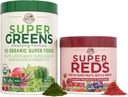 COUNTRY FARMS Essential Pack, Super Greens Powder og Super Reds, pakket med 50 organiske supermatvarer og 40 Super Frukter, Naturlig Energi, Bloating Support, Unflavored & Berry Flavor, 17.7 oz, 2 Pack