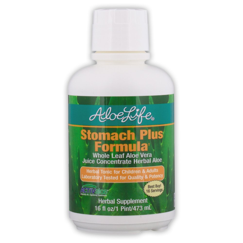 Aloe Life - Mage Plus Formula, Fast-Acting Tonic for barn, voksne, og eldre, støtter sunn digestion og hjelper til å lindre gass, blooding, og ulykke, Aloe Vera Koncentrat, Glutenfri (16 oz)
