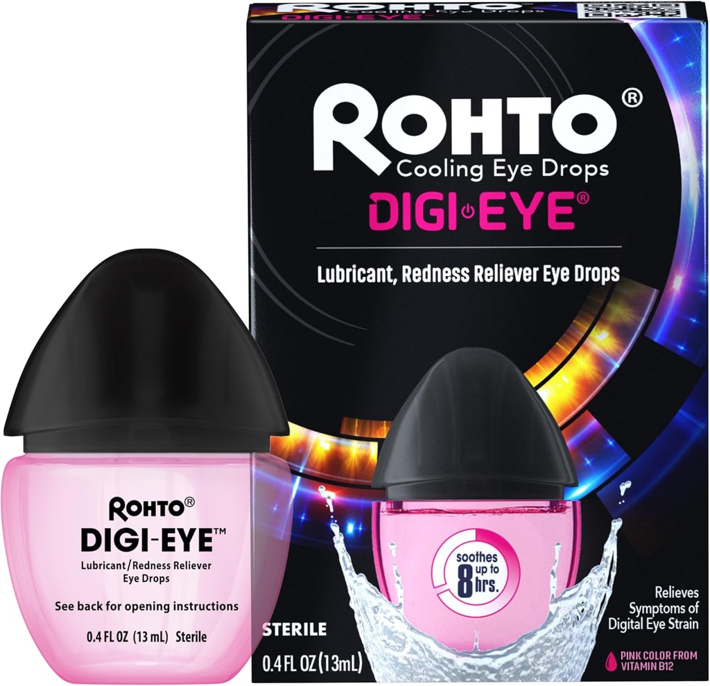 Rohto Digi-Eye Digital Eye Strain Eye Drops, Kjøle øyet Strain Relief fra Digital Eye Strain Symptomer, Lang-Lasting, Soothing Eye Relief, Øyedråper for rød, trøtt øyne 0,4 floz flaske (Pack of 2)