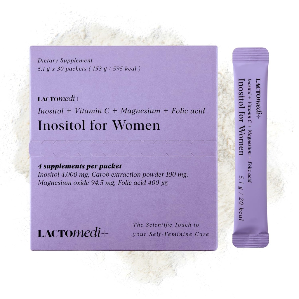 LACTOMEDI Inositol Supplement for kvinner | Myo-Inositol 4000mg + D-Chiro-Inositol 100mg | Balansert 40:1 Ratio | Menstruell Syklus og velvære støtte | 30 dagers levering