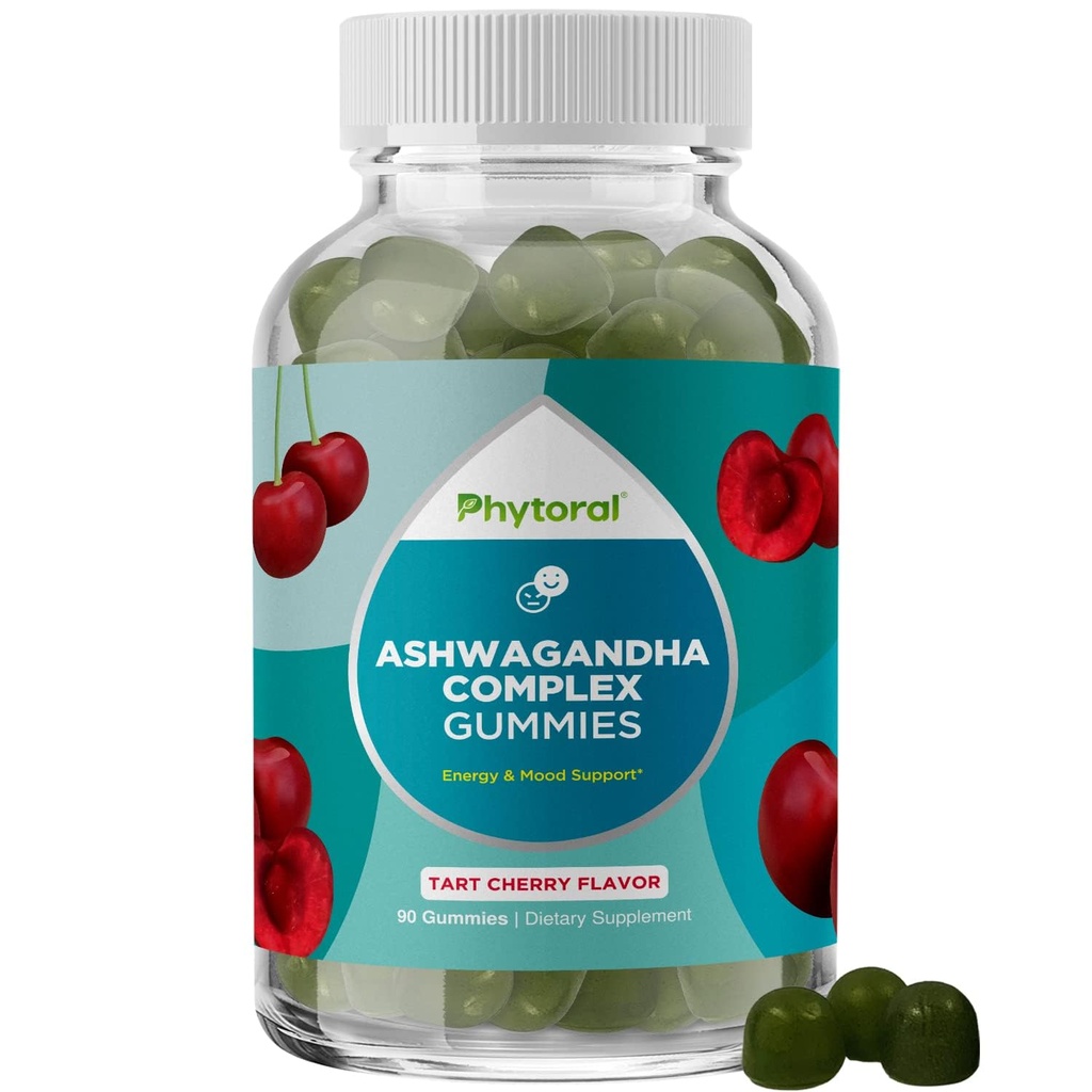 Calming Ashwagandha Gummies for menn og kvinner - 750mg Tilsvarende fra 30:1 Root Extract med sink og vitamin D - Tasty Adaptogen Stress Gummies for voksne for energi og humør støtte (90 Services)