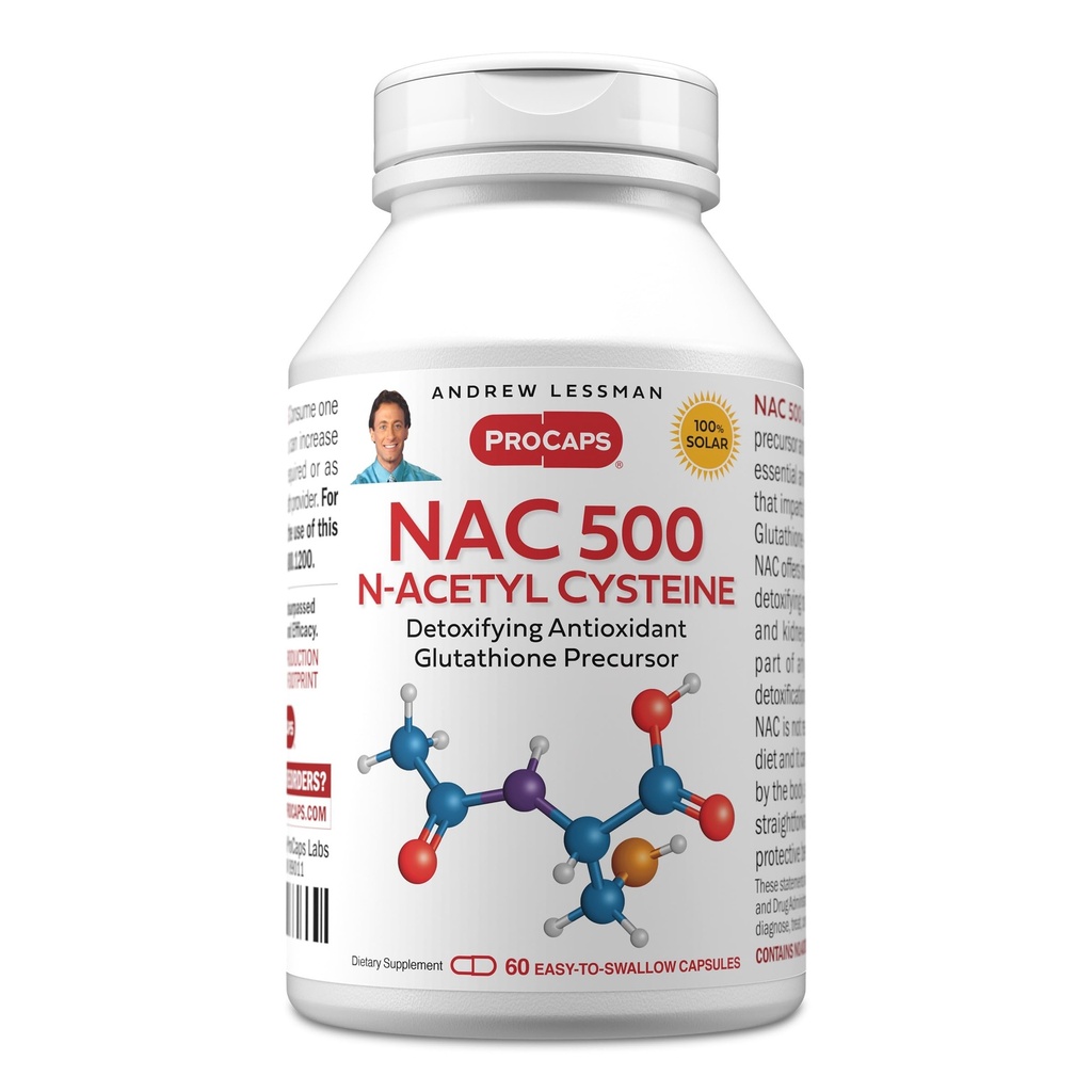 ANDREW LESSMAN NAC-500 N-Acetyl Cysteine 60 kapsler - Hjelper til å bekjempe daglig Onsaught av skadefri radikaler, beskytter hjernen, hjerte, lunger, lever, nyrer. Avgiftsgivende antioksidant. Ingen additiver