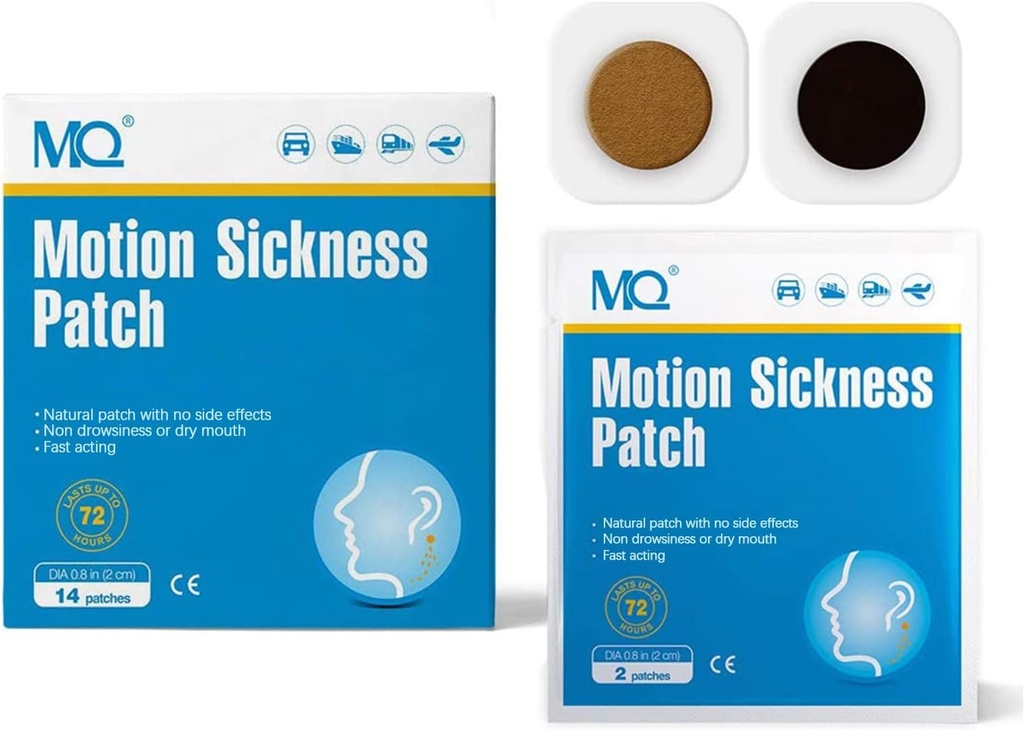 MQ 42ct bevegelsessykhet Patches Non Drowsy, sjøsykhet lapper for Cruise Travel Essentials, vanntett patch bak øret for bil airplane høyde sykhet, lang siste 72H
