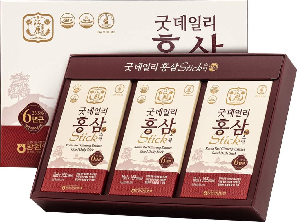 [Gangwoninsam] koreansk rød ginseng ekstrakt god daglig pinne 30 greve - Inneholder 6 år koreansk rød ginseng ekstrakt, koreansk mat, individuelt pakket, 0,35 fl. oz (10 ml), 3 X 10-count Box