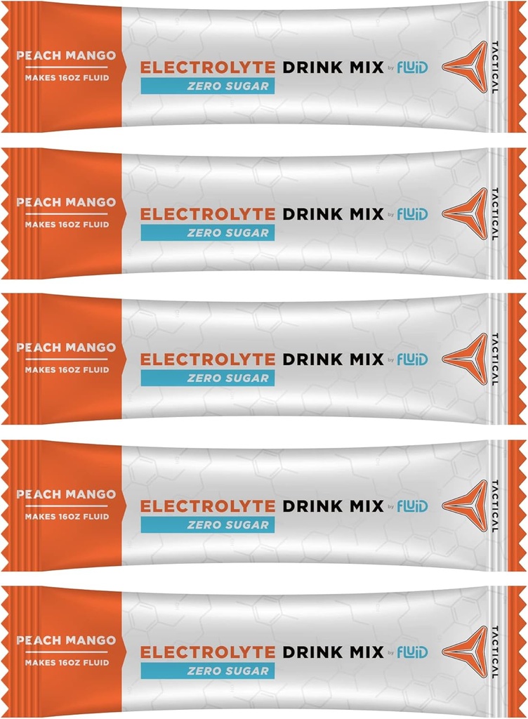 Fluid taktisk - Null sukker, Keto elektrolytt pulver, Hydration Packets, laget i USA (Peach Mango, 25 Count)