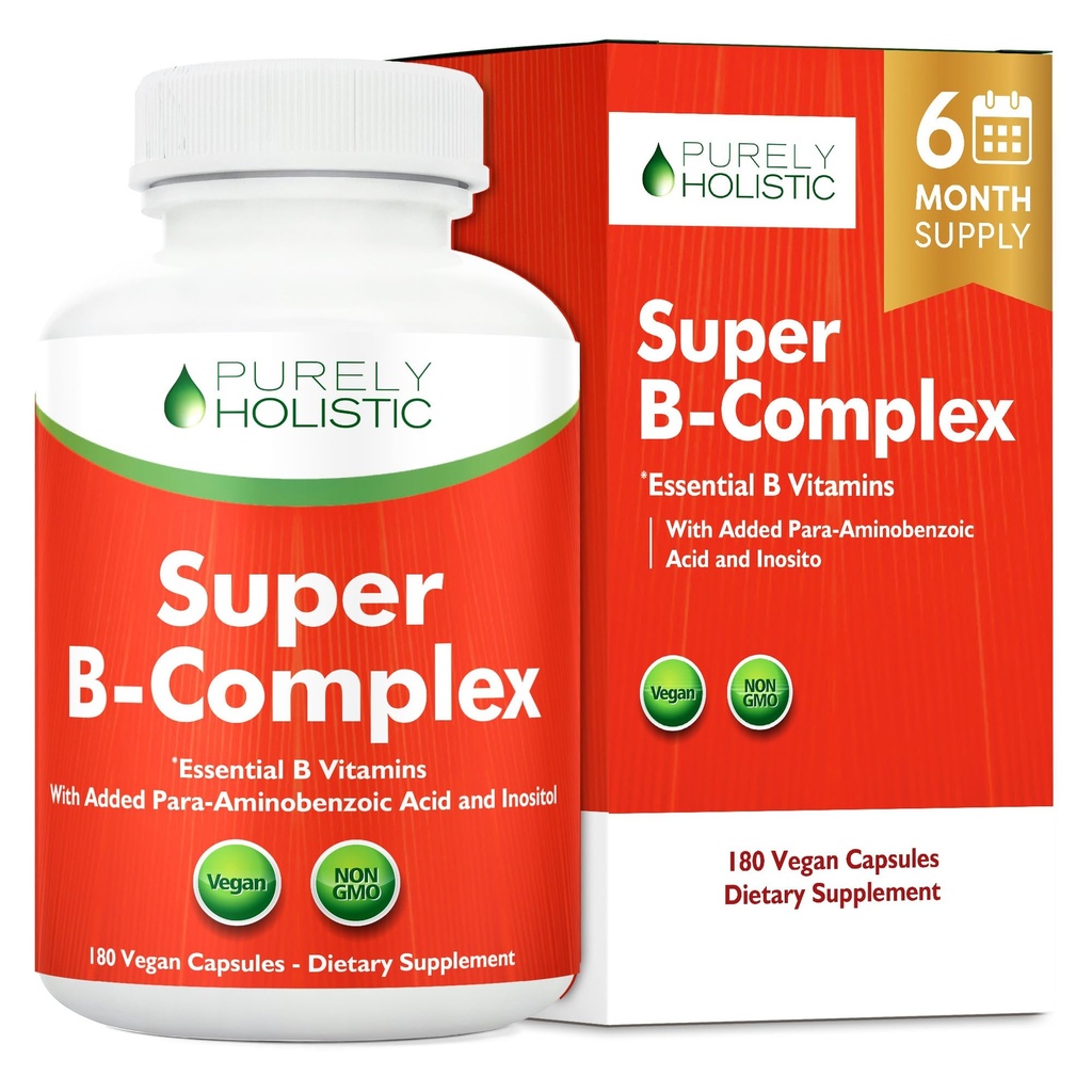 Vitamin B-kompleks - 8 Super B-kompleks vitaminer med Choline & Inositol, Vitaminer B1, B2, B3, B5, B6, B8, B9 & B12 - B100 Kompleks - 180 Vegankapsler - 6 måneders forsyning - laget i USA