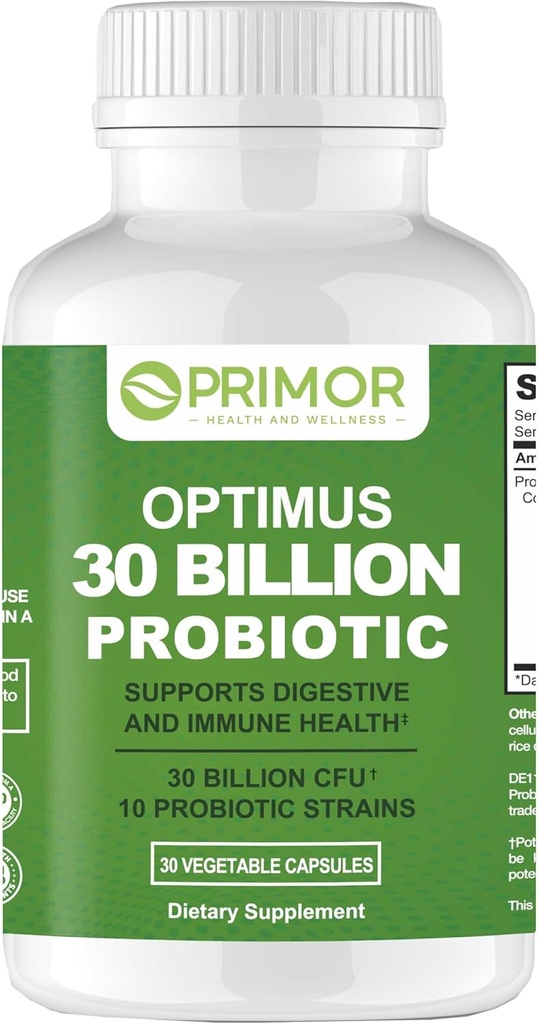 30 milliarder probiotika – 10 Strains | Vegan, ikke-GMO | Sunn Gut - Støtter Digestiv – Av og til diarrea, Gass & Bloating. for kvinner & menn | 30 greve