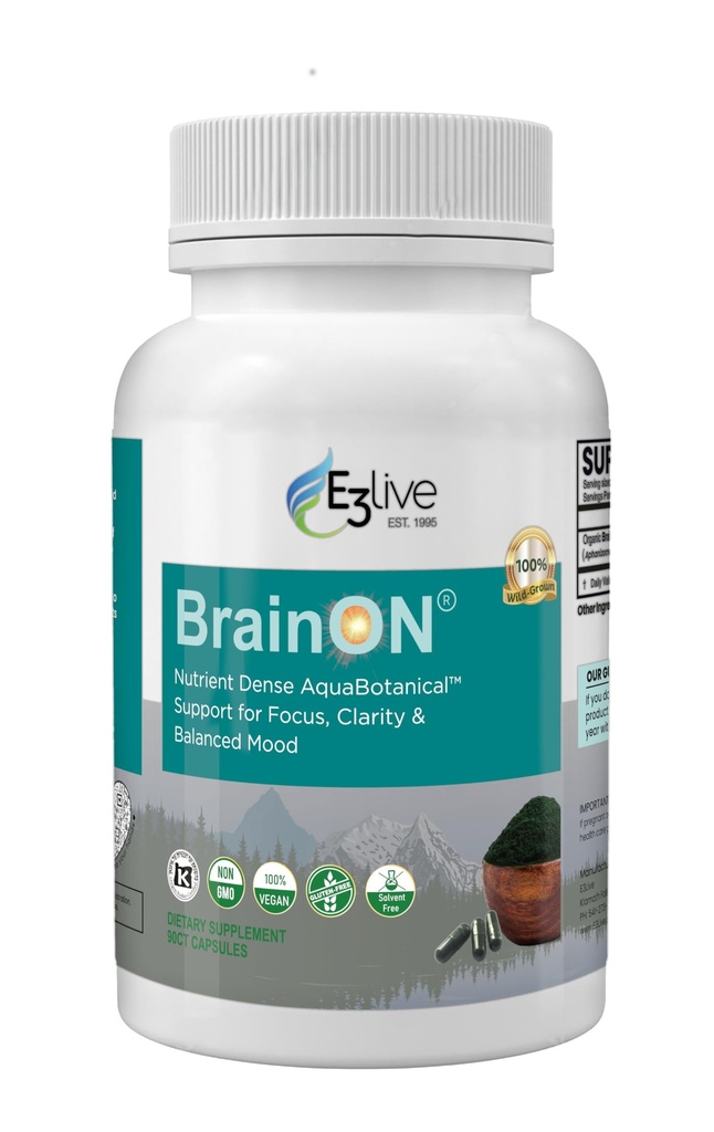E3LIVE Brainon - Wild-Harvested AFA ekstrakt for Mood Balance & Focus 90 count