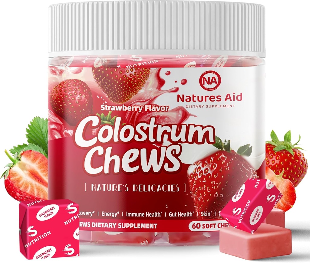 Kostrum Chews Supplement med probiotika for Gut Helse, Bloating, Immun støtte, hud, hårvekst og skjønnhet - Jordbær Flavor (60 Services)