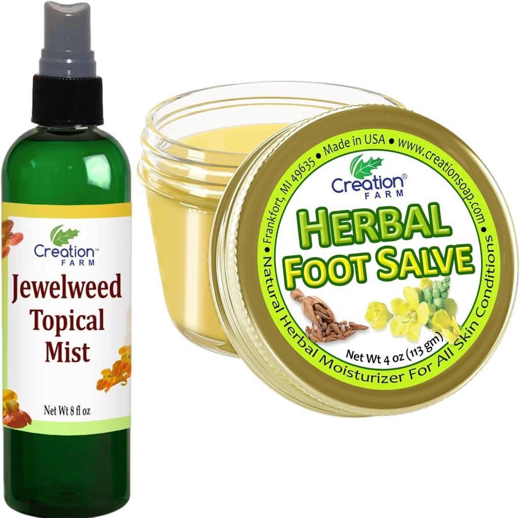 Jewelweed Topical Mist 8 Oz og Herbal Fot Salve 4 Oz - løsninger for kløe å gjøre det enklere å nyte hver dag