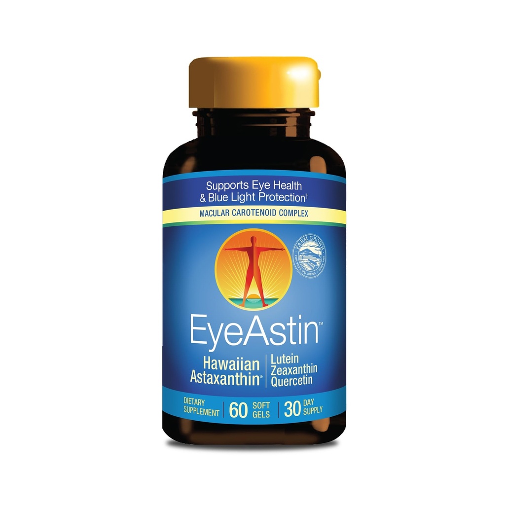 EyeAstin, BioAstin Hawaiian Astaxanthin med Lutein & Zeaxanthin, støtter øyehelse naturlig, 60 greve