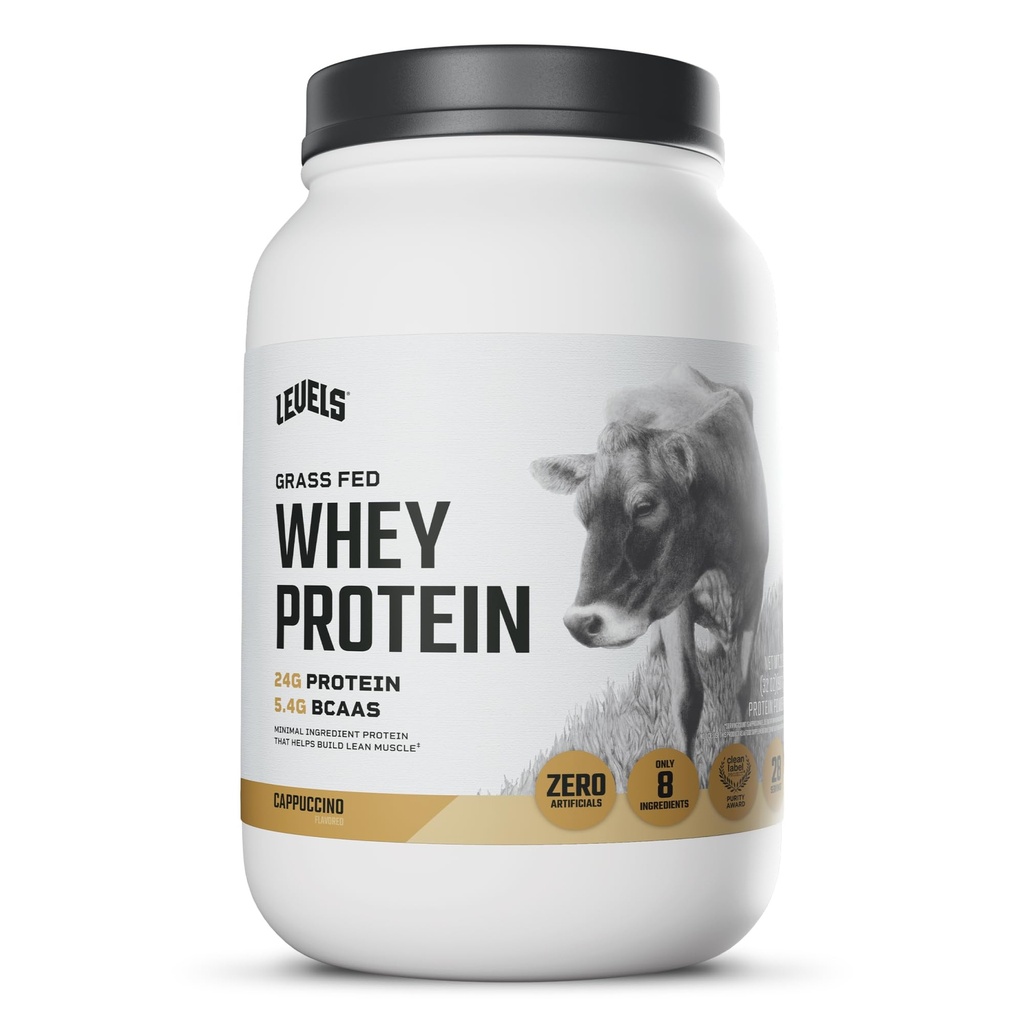 Nivåer Grass Fed Whey Protein pulver, Ingen kunstige stoffer, 24G protein, Cappuccino, 2LB