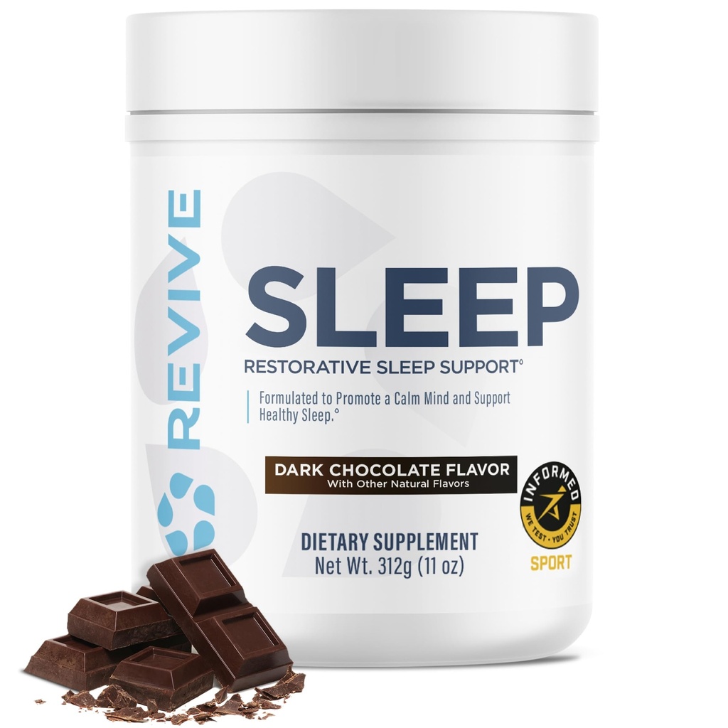 Revive MD Sleep Support Supplement for voksne, mørk sjokolade - sovesupplement med magnesium (Glycinate), Inositol, Glycine & L-Theanine - fremmer avslapning og søvn helse (30 serveringer)