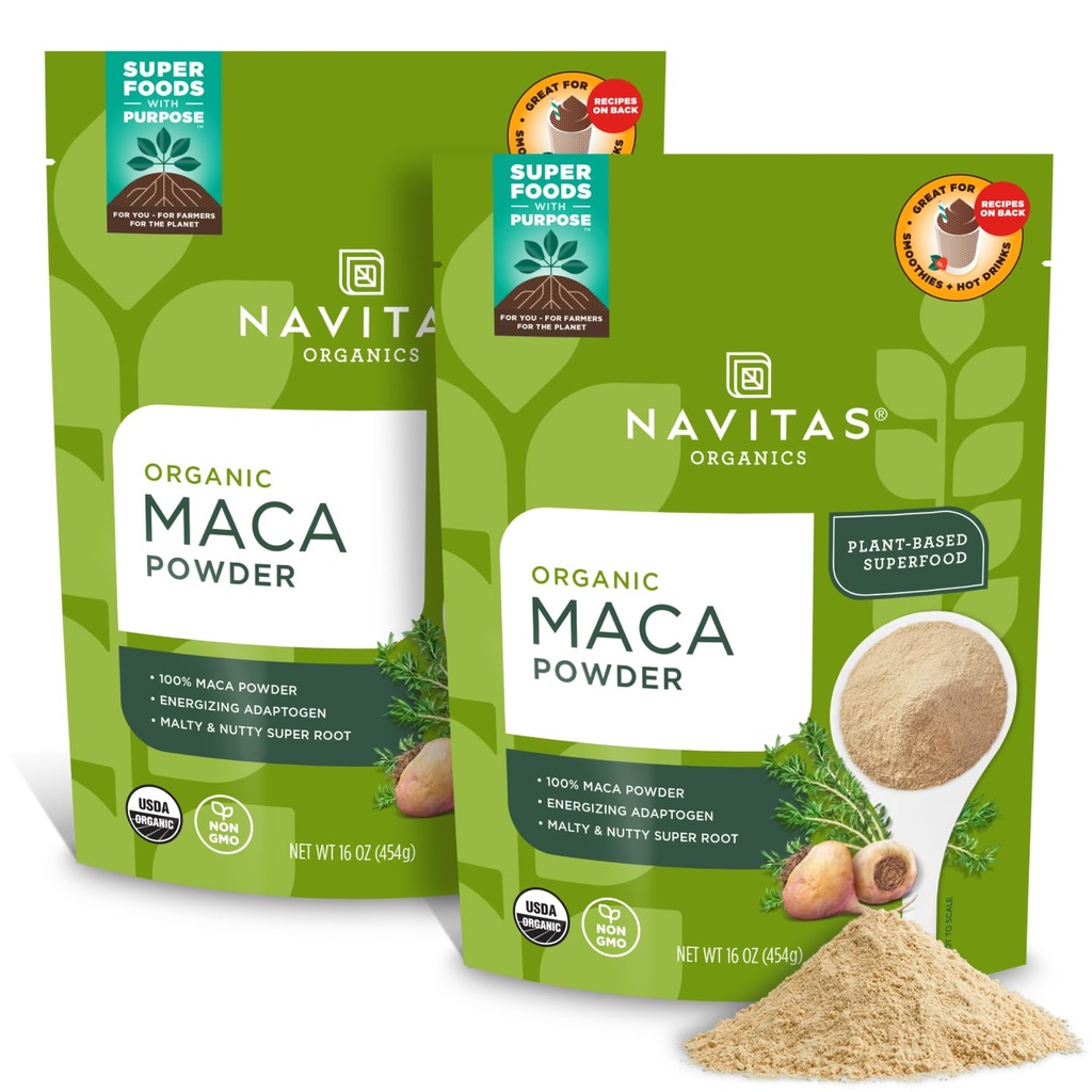 Navitas Organics Maca Powder, 16oz. (2-Pack), 181 Services - Økologisk, Ikke-Gmo, Lav Temp-Dried, Glutenfri,Light Brown
