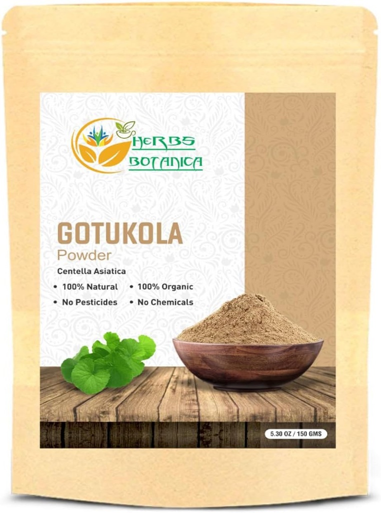 Urter Botanica Gotu Kola pulver (Centella asiatica) 5.3 oz / 150 GMS for te, hårvekst og velvære Sunnnerveous System Finly Ground Herbal pulver for DIY skjønnhet og kosttilskudd
