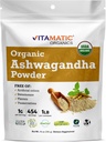 Vitamatic Certified USDA Organic Ashwagandha pulver – 1 lb (16 oz) Medania Somnifera | Ayurvedic Adaptogen for stress relief, energi, humør og immunstøtte