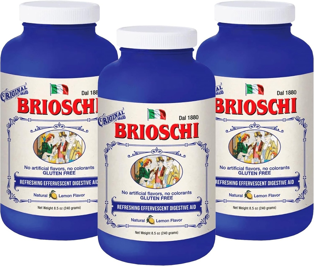 Brioschi Italiensk sitron flavored Effervescent Heartburn, Upset Mage, Acid Indigestion, 8,5 oz flaske (pakke av 3)