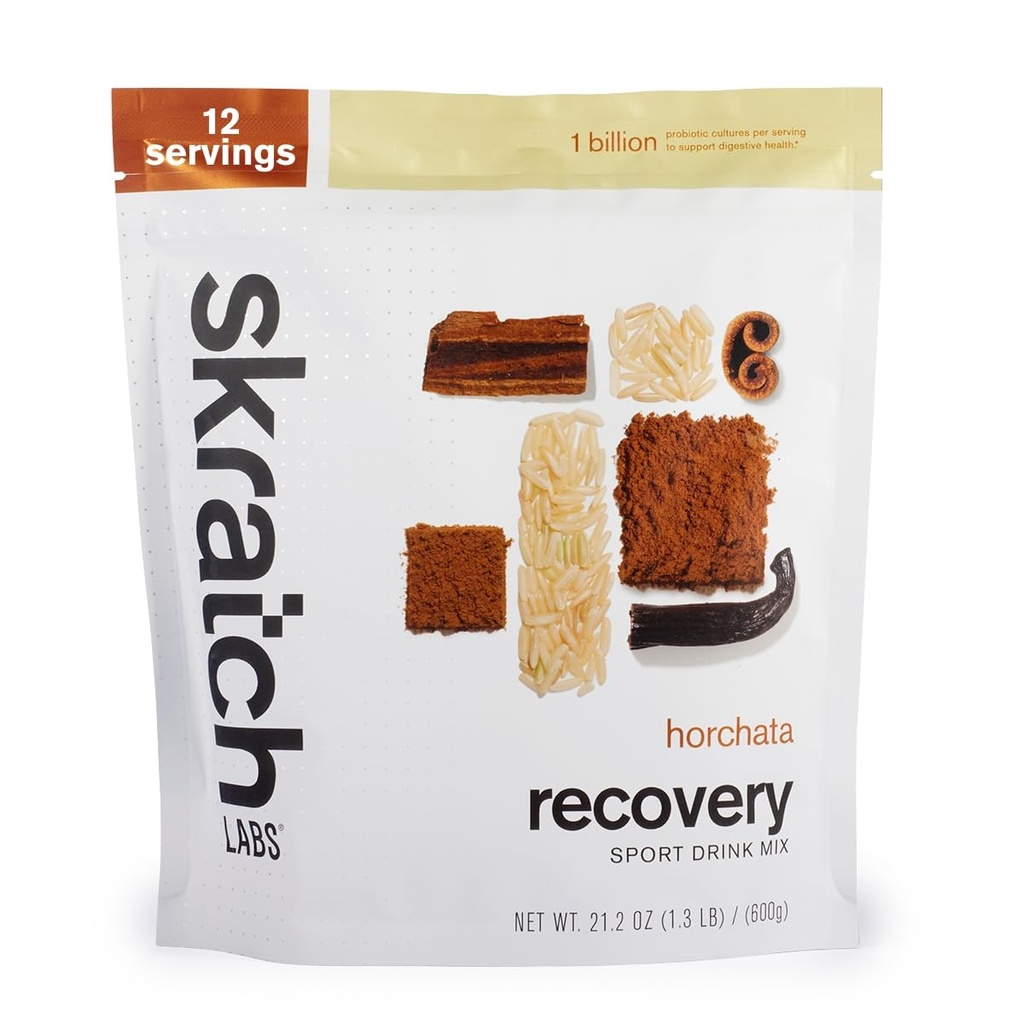 Skratch Labs Post Trening Recovery Drink Bland med Horchata, (21.2 oz, 12 Serveringer) med komplette melkeprotein av Casein og Whey og Probiotika, Glutenfri, Kosher, Vegetarian