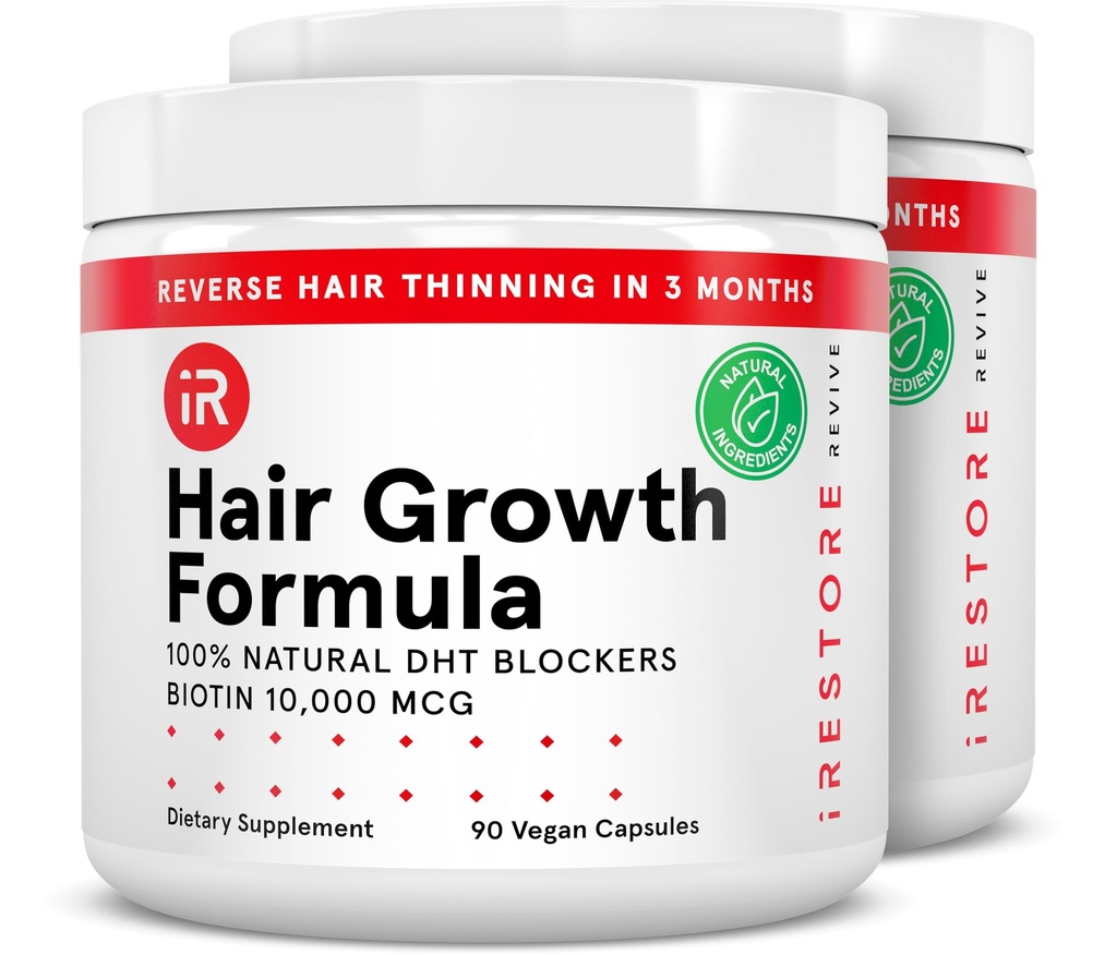 iRestore Hair Growth Supplement - Naturlig DHT Blockers & Multivitamin Blend - Vegan, ikke-GMO, 90 kapsler - støtter tykkere, sterkere hår for menn og kvinner - 2-pakke