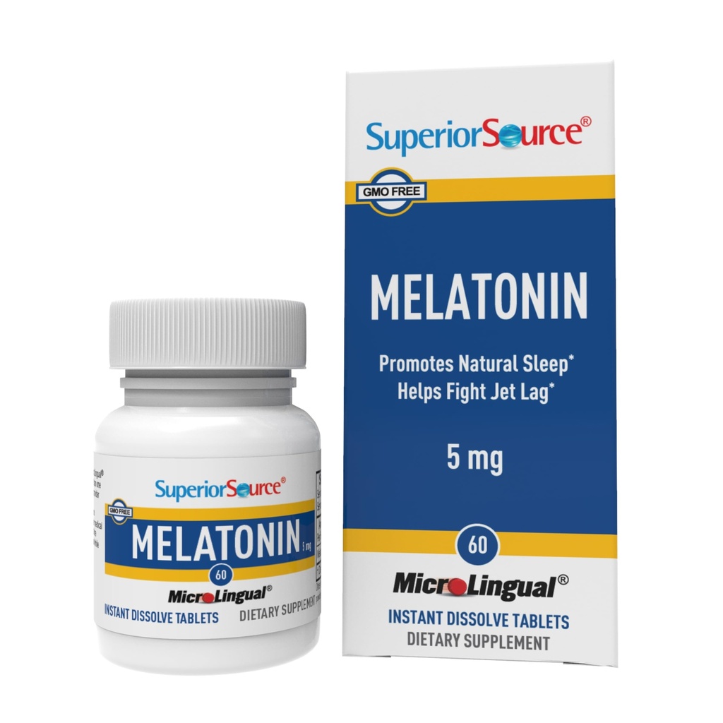 Superior kilde Melatonin 5 mg - Sunn Sleep Support Supplement for voksne - Melatonin Formula med kamillehjelp Avslappende og hvilelig søvn - 60 Sublingual Oppløselige tabletter