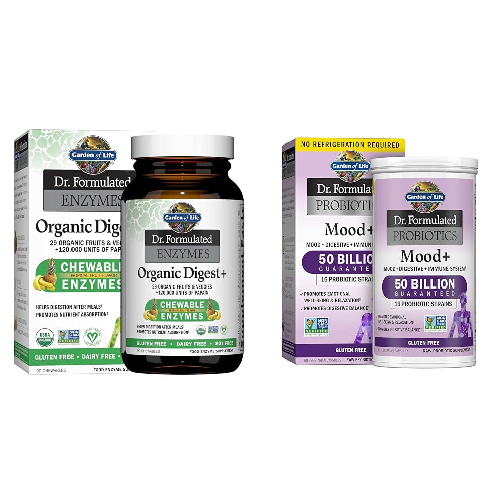 Garden of Life Dr Formulerte Digestive Enzymer med Papain, Bromelain & Dr. Formulert Probiotika Mood + Acidophilus Probiotiske Supplement