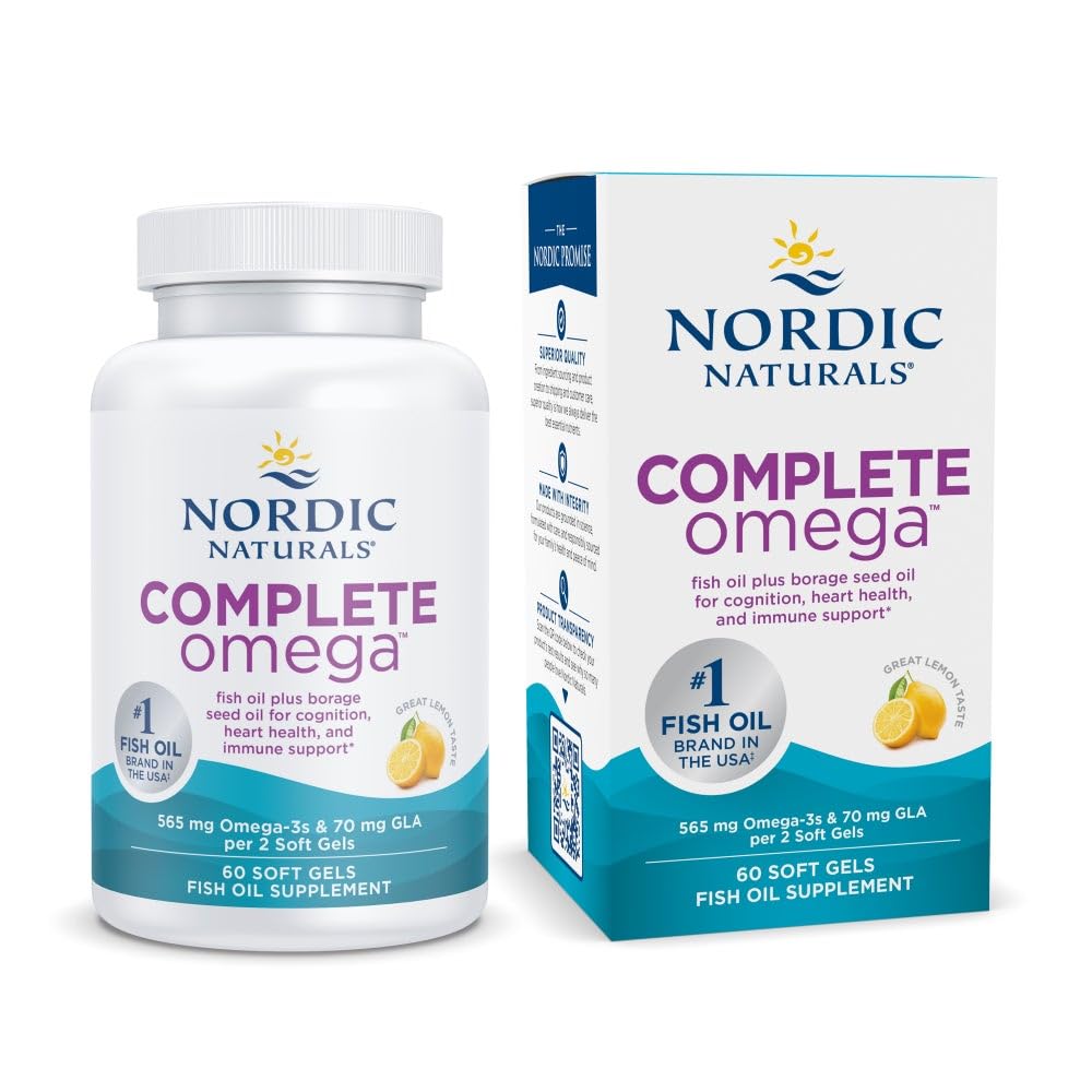 Nordic Naturals Complete Omega, Lemon Flavor - 60 Soft Gels - 565 mg Omega-3 - EPA & DHA med tilsatt GLA - sunn hud, kognisjon, positiv humør - ikke-GMO - 30 Services