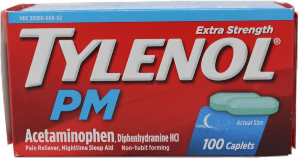 TYLENOL PM Ekstra styrke smerte Reliever / natt søvnhjelp kapler 100 ea
