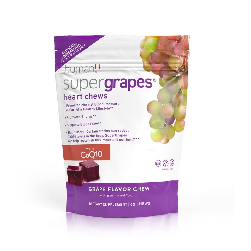 HumanN SuperGrapes Chews Supplement - 100 mg CoQ10 og Grape frø ekstrakt - fra skapere av SuperBeets - Grape Flavor, 60 greve