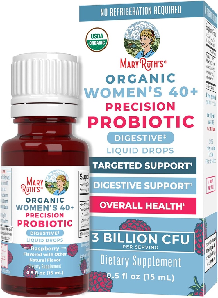 MaryRuth Organics USDA Organic 40 Kvinner probiotiske flytende drops | Probiotika for Digestive Helse | Stress-Related GI problemer | Av og til Gass Relief for voksne | Vegan | Dairy Free | 30 Services