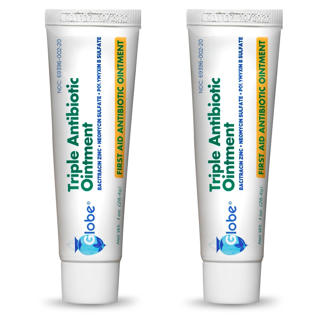 Globe Triple Antibiotic First Aid Ointment, 1 oz (2-pakke) Førstehjelp Antibiotic Ointment, 24-timers infeksjonsbeskyttelse, sårbehandling for mindre Scrapes, Burns og Cuts