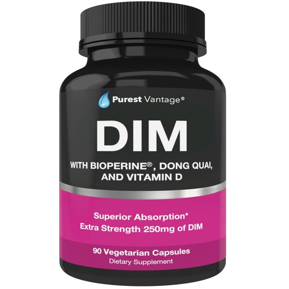 Pure DIM Supplement 250mg Diindolmetan Plus BioPerine og Dong Quai - Hormon Balance støtte for kvinner og menn, Menopause og østrogen støtte - 90 vegetariske kapsler