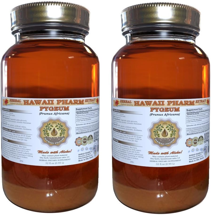 Pygeum flytende ekstrakt, Pygeum (Pygeum Africanum) Tinktur, Herbal Supplement, Hawaii Pharm, laget i USA, 2x32 fl.oz