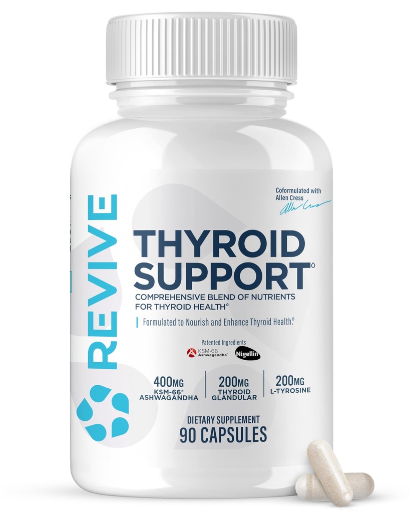 Revive MD Thyroid støtte Supplement for menn og kvinner - Omfattende blanding av næringsstoffer støtter sunn Thyroid funksjon med essensielt vitamin, mineraler og urter (90 kapsler, 30 serveringer)