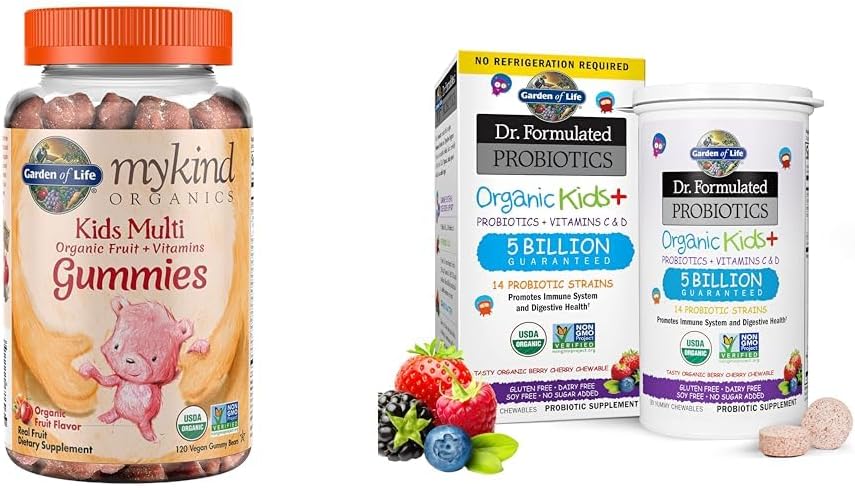 Livshage Organics Kids Gummy Vitaminer - Frukt - Certified Organic, Non-GMO & Vegan & Dr. Formulert Probiotika Organic Kids + Plus Vitamin C & D - Berry Cherry