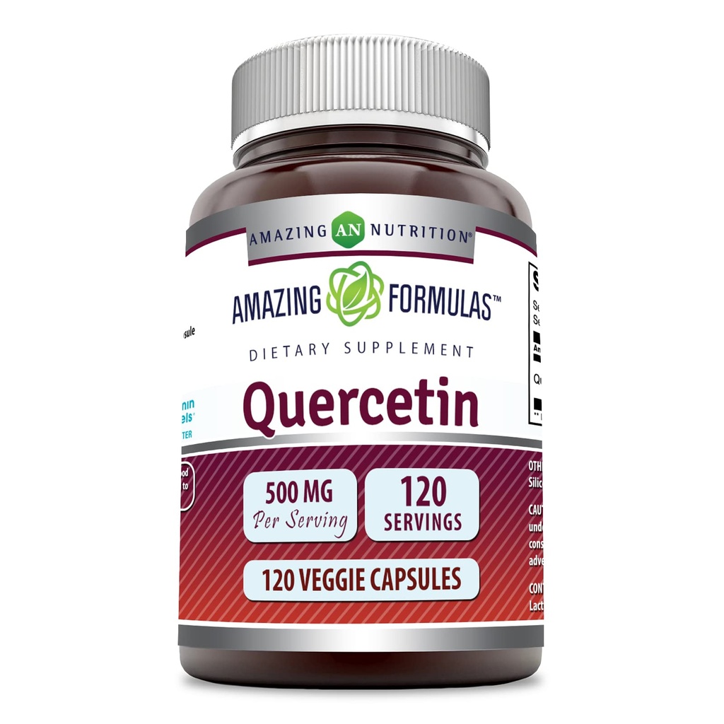 Amazing Formulas Quercetin 500mg 120 Veggie kapsler Supplement - Ikke-GMO - Glutenfri - Støtter generell helse og velvære